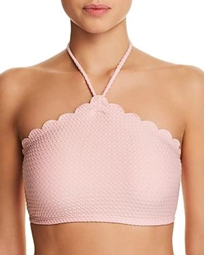 Shop Kate Spade New York Marina Piccola Textured Scallop High Neck Bikini Top In Aloha Pink