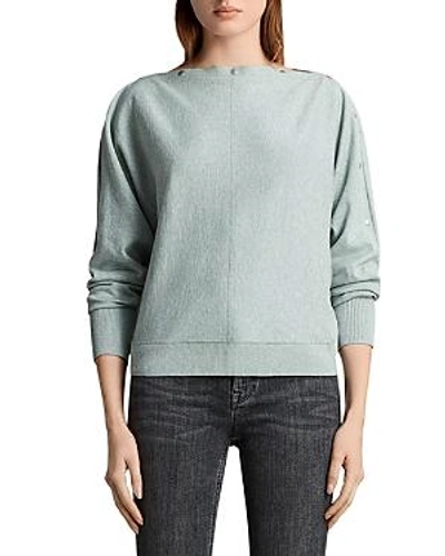 Shop Allsaints Elle Snap-detail Sweater In Mint Green