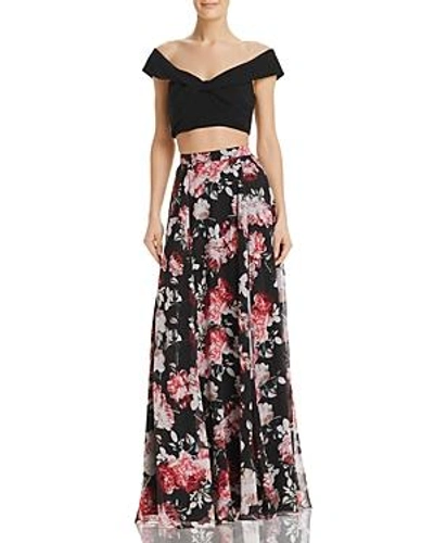Shop Fame And Partners The Jessica Two-piece Dress In Blushing Bloom Nights Print/black