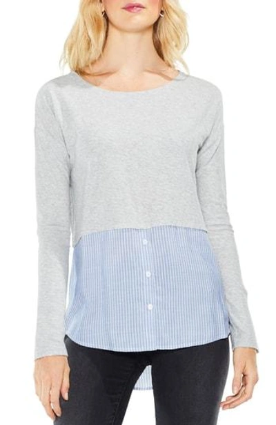 Shop Two By Vince Camuto Mix Media Shirttail Hem Top In Grey Heather