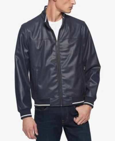 Shop Tommy Hilfiger Men's Faux-leather Bomber Jacket In Navy