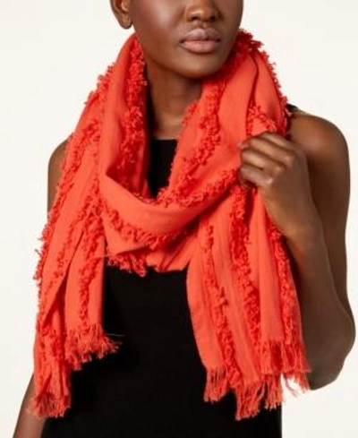 Shop Eileen Fisher Organic Cotton Frayed-seams Scarf In Hot Red