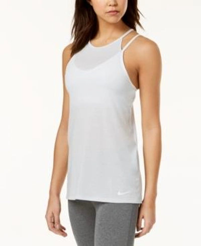 Shop Nike Dry Layered Tank Top In Pure Platinum/white