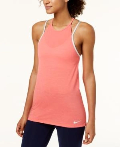 Shop Nike Dry Layered Tank Top In Sea Coral/pure Platinum