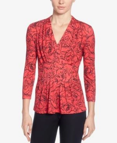 Shop Catherine Malandrino Catherine  Rea Floral-print Pleated Top In Etched Floral Lipstick