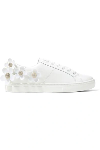Shop Marc Jacobs Daisy Appliquéd Leather Sneakers In White