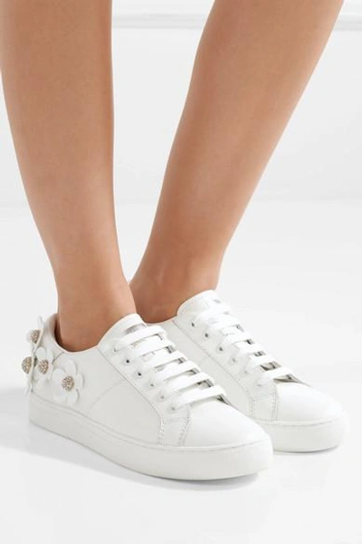 Shop Marc Jacobs Daisy Appliquéd Leather Sneakers In White