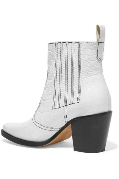 Shop Ganni Callie Textured-leather Ankle Boots In White