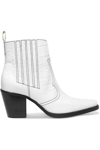 Shop Ganni Callie Textured-leather Ankle Boots In White