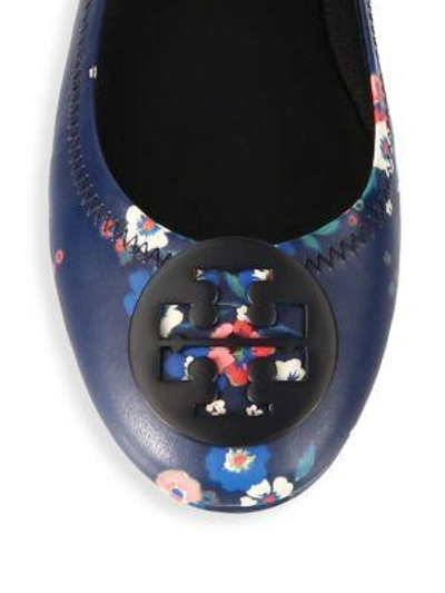 Shop Tory Burch Minnie Travel Floral-print Leather Ballet Flats In Painted Iris