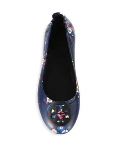 Shop Tory Burch Minnie Travel Floral-print Leather Ballet Flats In Painted Iris