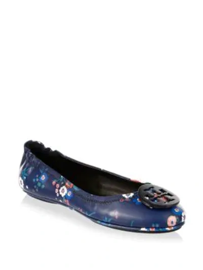 Shop Tory Burch Minnie Travel Floral-print Leather Ballet Flats In Tapestry