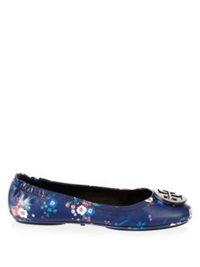 Shop Tory Burch Minnie Travel Floral-print Leather Ballet Flats In Tapestry