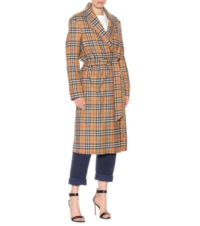 Shop Burberry Checked Wool Coat In Beige