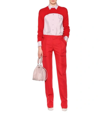 Shop Valentino Twill Trousers In Red