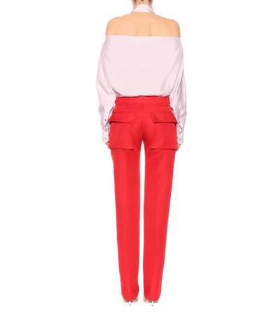 Shop Valentino Twill Trousers In Red