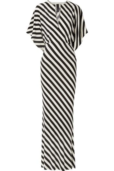 Shop Norma Kamali Striped Stretch-jersey Maxi Dress In Black