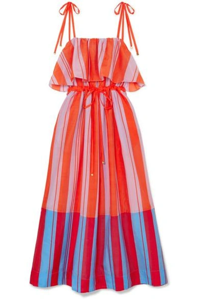 Shop Diane Von Furstenberg Striped Cotton And Silk-blend Gauze Maxi Dress In Papaya
