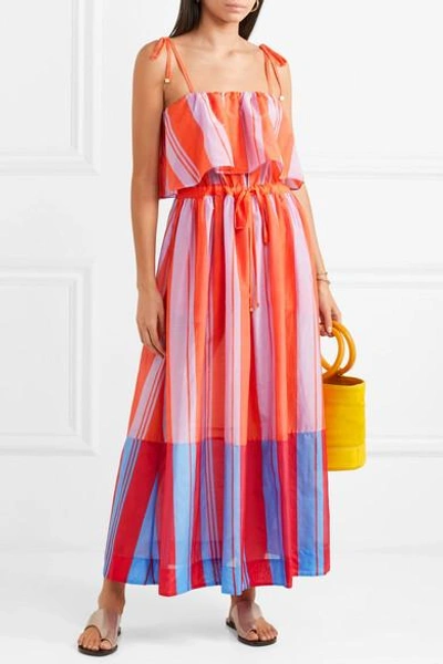 Shop Diane Von Furstenberg Striped Cotton And Silk-blend Gauze Maxi Dress In Papaya