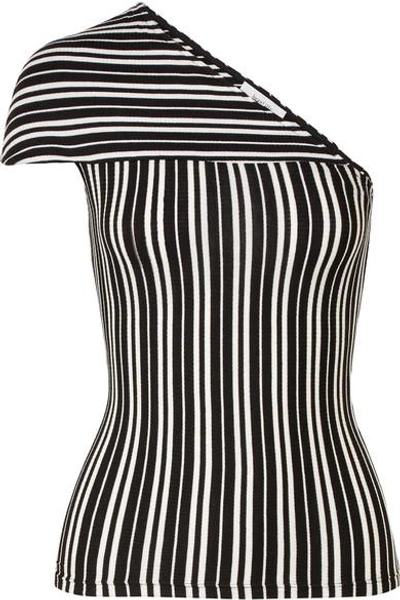 Shop Beaufille Mensa One-shoulder Striped Ribbed Stretch-knit Top In Black