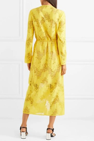 Shop Goen J Lace Wrap Midi Dress In Yellow