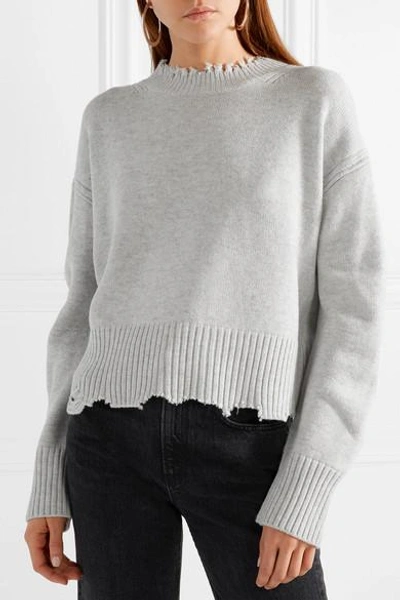 Shop Helmut Lang Distressed Wool And Cashmere-blend Sweater In Light Gray