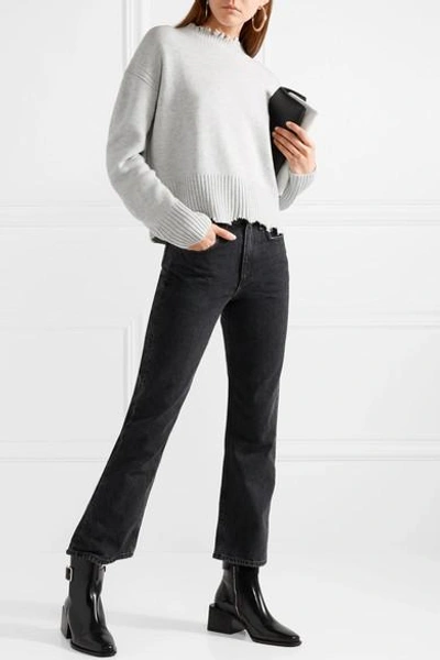 Shop Helmut Lang Distressed Wool And Cashmere-blend Sweater In Light Gray