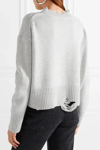 Shop Helmut Lang Distressed Wool And Cashmere-blend Sweater In Light Gray