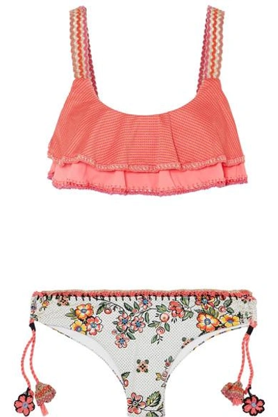 Shop Anjuna Francina Crochet-trimmed Printed Bikini In Pink