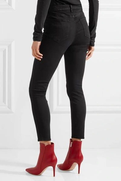 Shop L Agence The Cherie Lace-up High-rise Skinny Jeans In Black