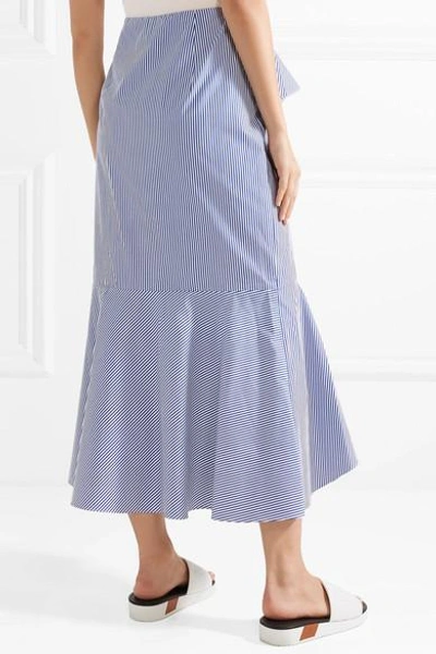 Shop Goen J Ruffled Striped Cotton-poplin Midi Skirt In Blue