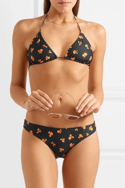 Ganni Dexies Floral-print Triangle Bikini In Black | ModeSens