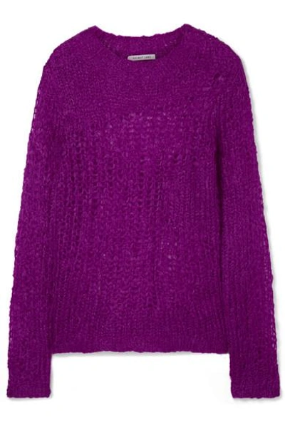 Shop Helmut Lang Open-knit Mohair-blend Sweater In Violet