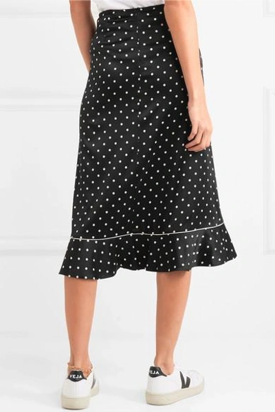 Shop Ganni Dufort Ruffled Polka-dot Silk-blend Satin Skirt In Black