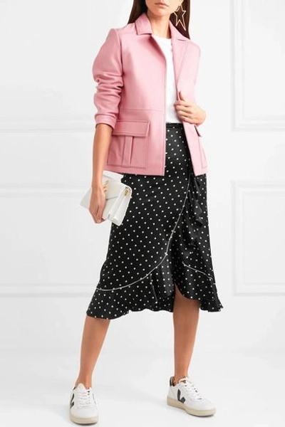 Shop Ganni Dufort Ruffled Polka-dot Silk-blend Satin Skirt In Black