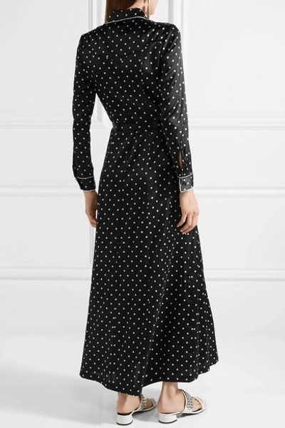Ganni Dufort Polka-dot Silk-blend Satin Maxi Dress In Black | ModeSens