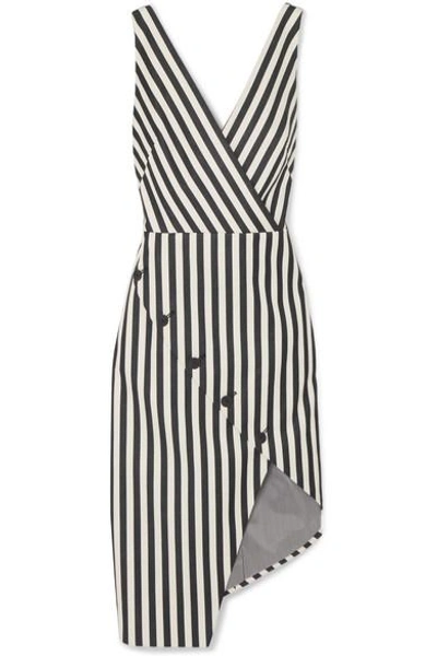 Shop Altuzarra Marceau Asymmetric Striped Cotton-blend Dress In Black