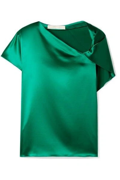 Shop Dion Lee Knotted Silk-satin Top In Emerald