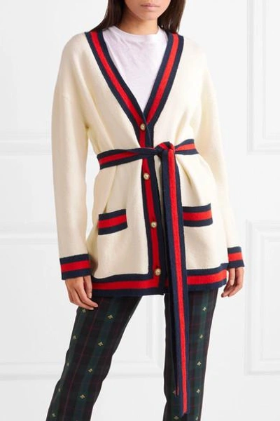 Shop Gucci Embroidered Cotton-blend Cardigan In Ivory