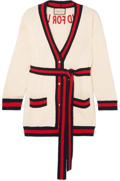 Shop Gucci Embroidered Cotton-blend Cardigan In Ivory