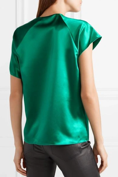 Shop Dion Lee Knotted Silk-satin Top In Emerald