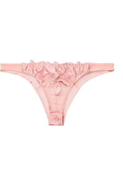 Shop Fleur Du Mal Lily Embroidered Lace And Stretch-tulle Briefs In Blush