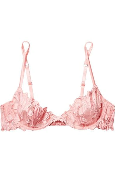 Shop Fleur Du Mal Lily Embroidered Lace And Stretch-tulle Underwired Bra In Blush