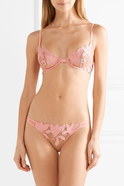 Shop Fleur Du Mal Lily Embroidered Lace And Stretch-tulle Underwired Bra In Blush