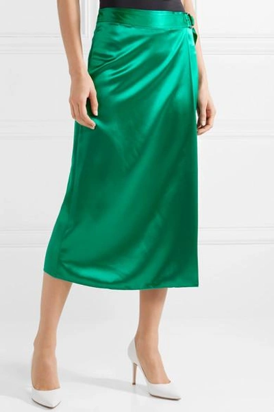 Shop Dion Lee Wrap-effect Silk-satin Midi Skirt In Emerald