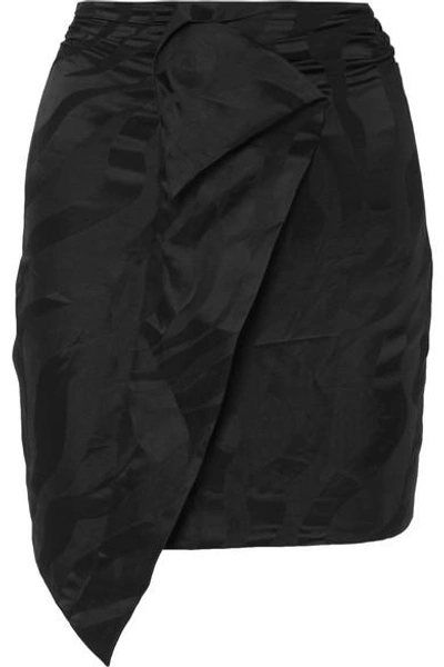 Shop Carmen March Wrap-effect Linen-blend Jacquard Mini Skirt In Black