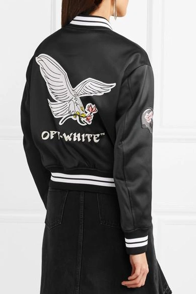 Shop Off-white Appliquéd Satin Bomber Jacket In Black