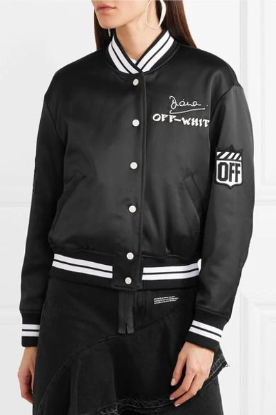 Shop Off-white Appliquéd Satin Bomber Jacket In Black