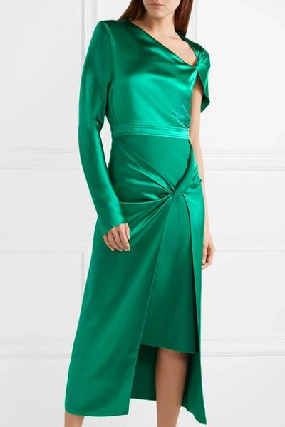 Shop Dion Lee Asymmetric Knotted Silk-satin Midi Dress In Green