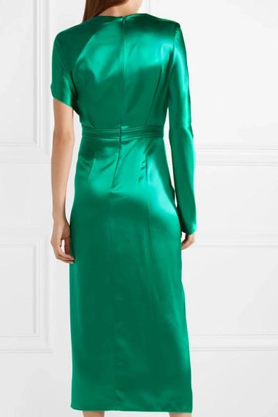 Shop Dion Lee Asymmetric Knotted Silk-satin Midi Dress In Green